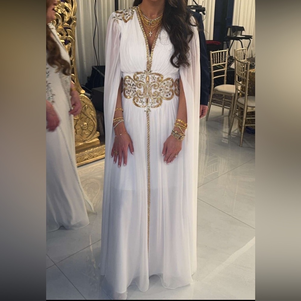 Elegant White and Gold Embellished Dress
